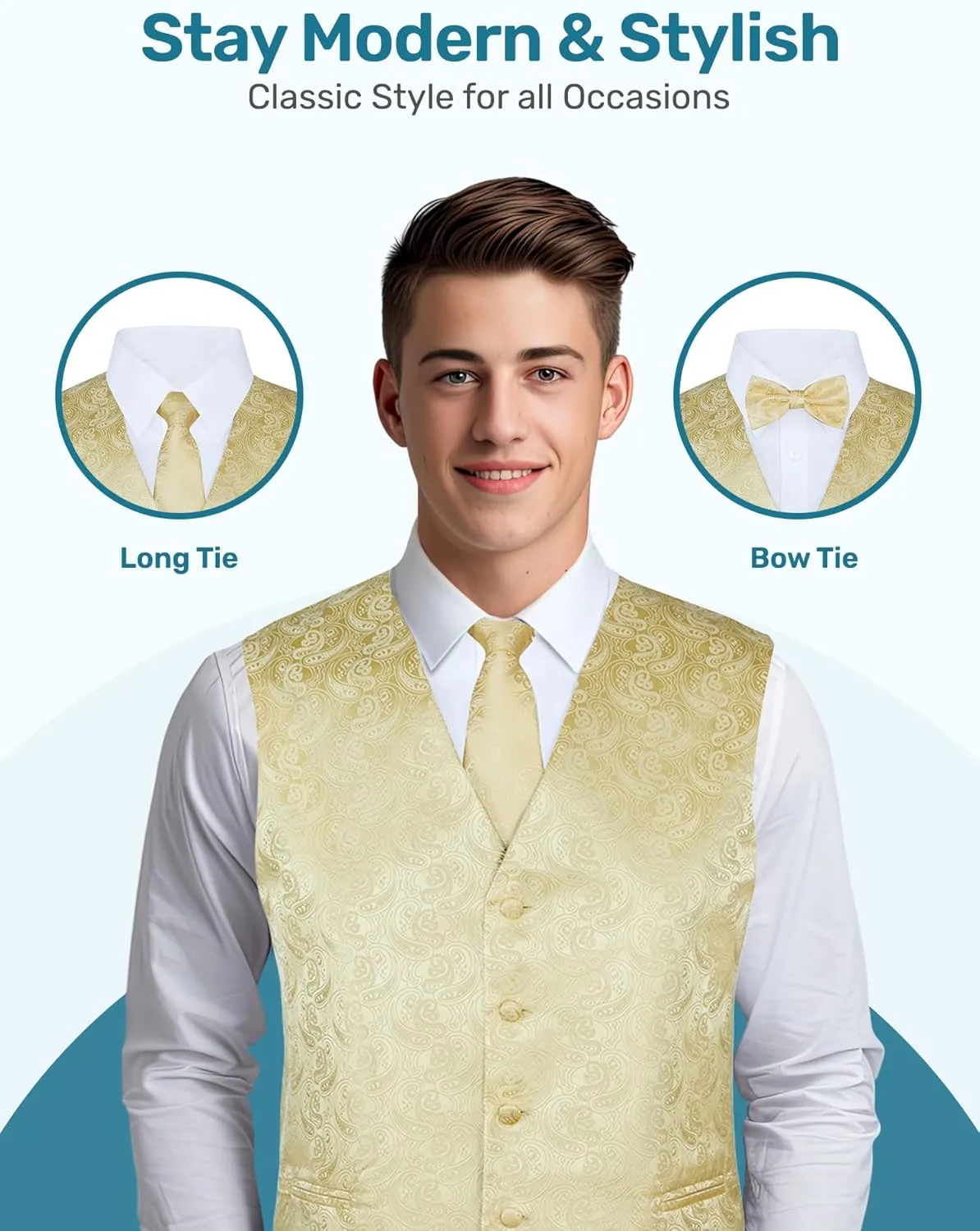 S.H. Churchill & Co. Men's 4 Piece Paisley Vest Set, with Bow Tie, Neck Tie & Pocket Hanky