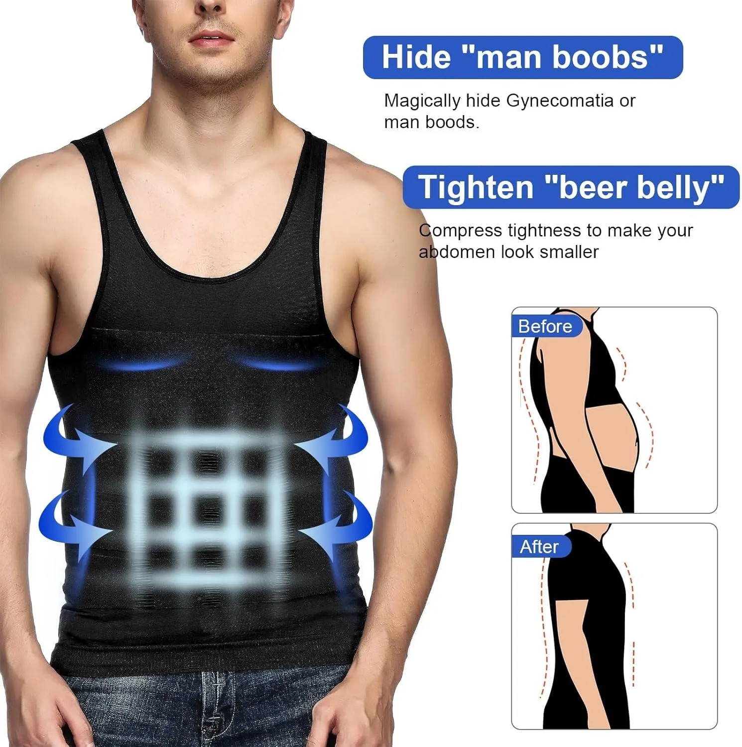 Shaper Vest Men Shaperluv Tank 2.0 Mens Sleeveless Slimming Undershirts Tummy Control and Body Shaper Tank Top