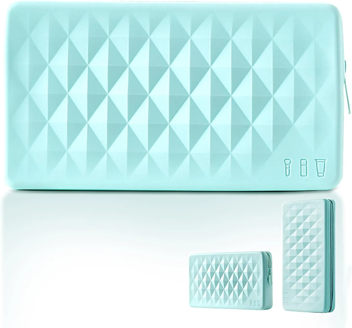 Silicone Makeup Brush Storage Bag,Travel Cosmetic Bag for Women,Zipper Cosmetic Bag,Organize The Beauty Tools For Easy Storage,The appearance of a diamond-shaped pattern. (Blue)