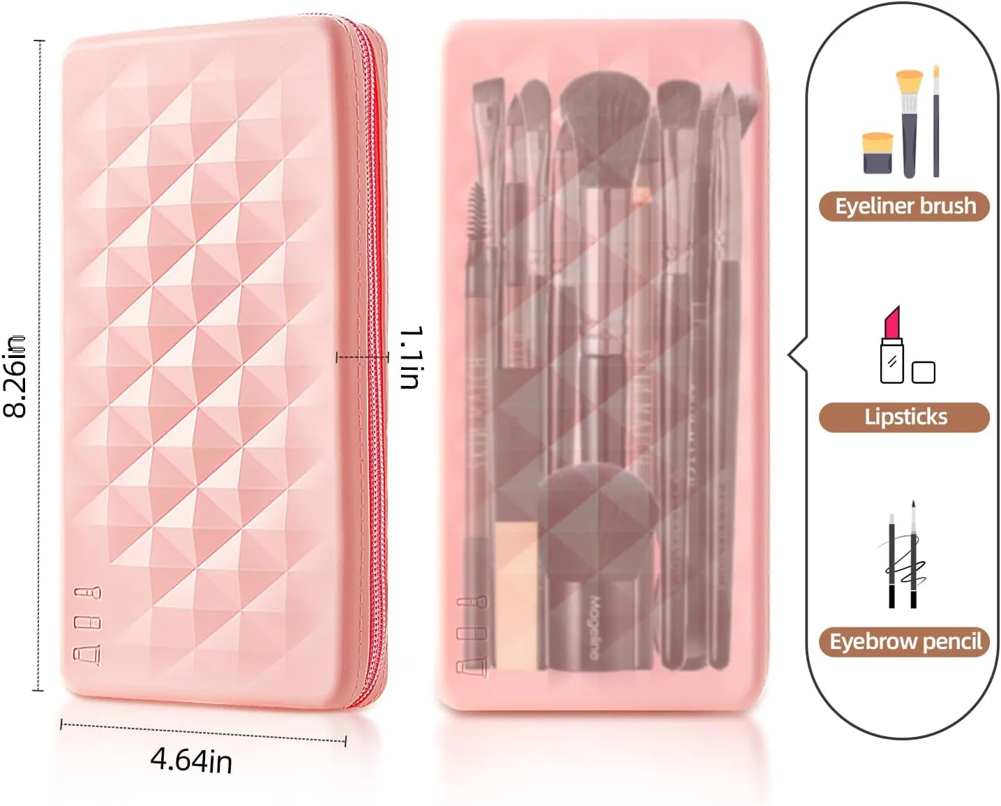 Silicone Makeup Brush Storage Bag,Travel Cosmetic Bag for Women,Zipper Cosmetic Bag,Organize The Beauty Tools For Easy Storage,The appearance of a diamond-shaped pattern. (Khaki)