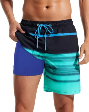 SILKWORLD Mens Swim Trunks Quick Dry Compression Liner 2 in 1 Shorts Men Swimsuit