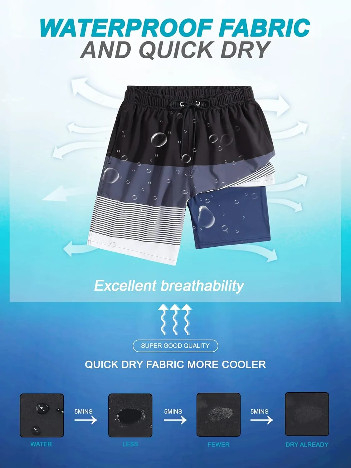 SILKWORLD Mens Swim Trunks Quick Dry Compression Liner 2 in 1 Shorts Men Swimsuit