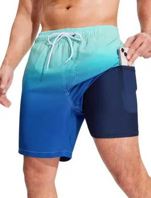 SILKWORLD Mens Swim Trunks Quick Dry Compression Liner 2 in 1 Shorts Men Swimsuit