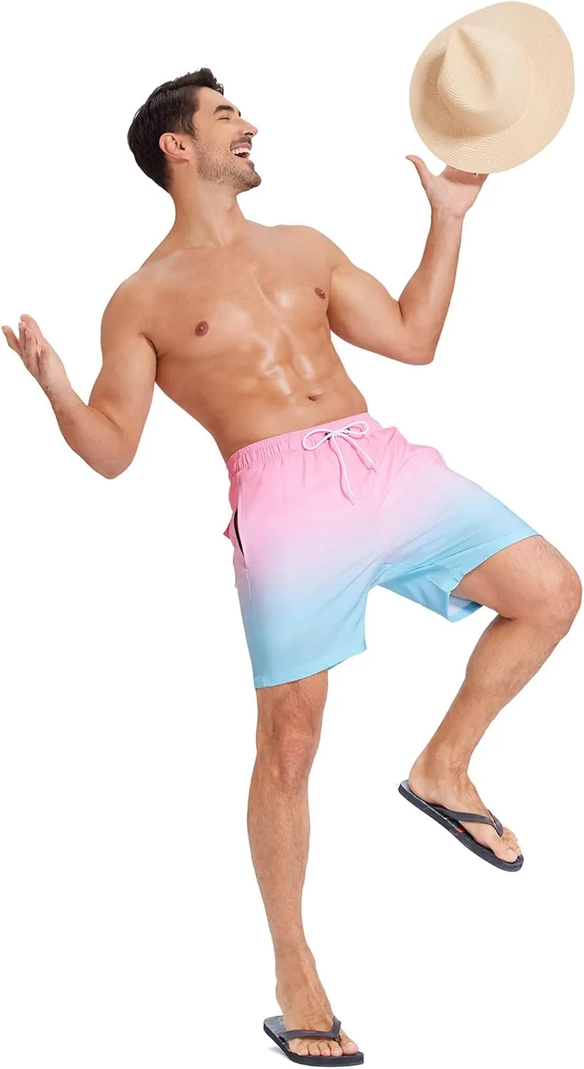 SILKWORLD Mens Swim Trunks Quick Dry Compression Liner 2 in 1 Shorts Men Swimsuit