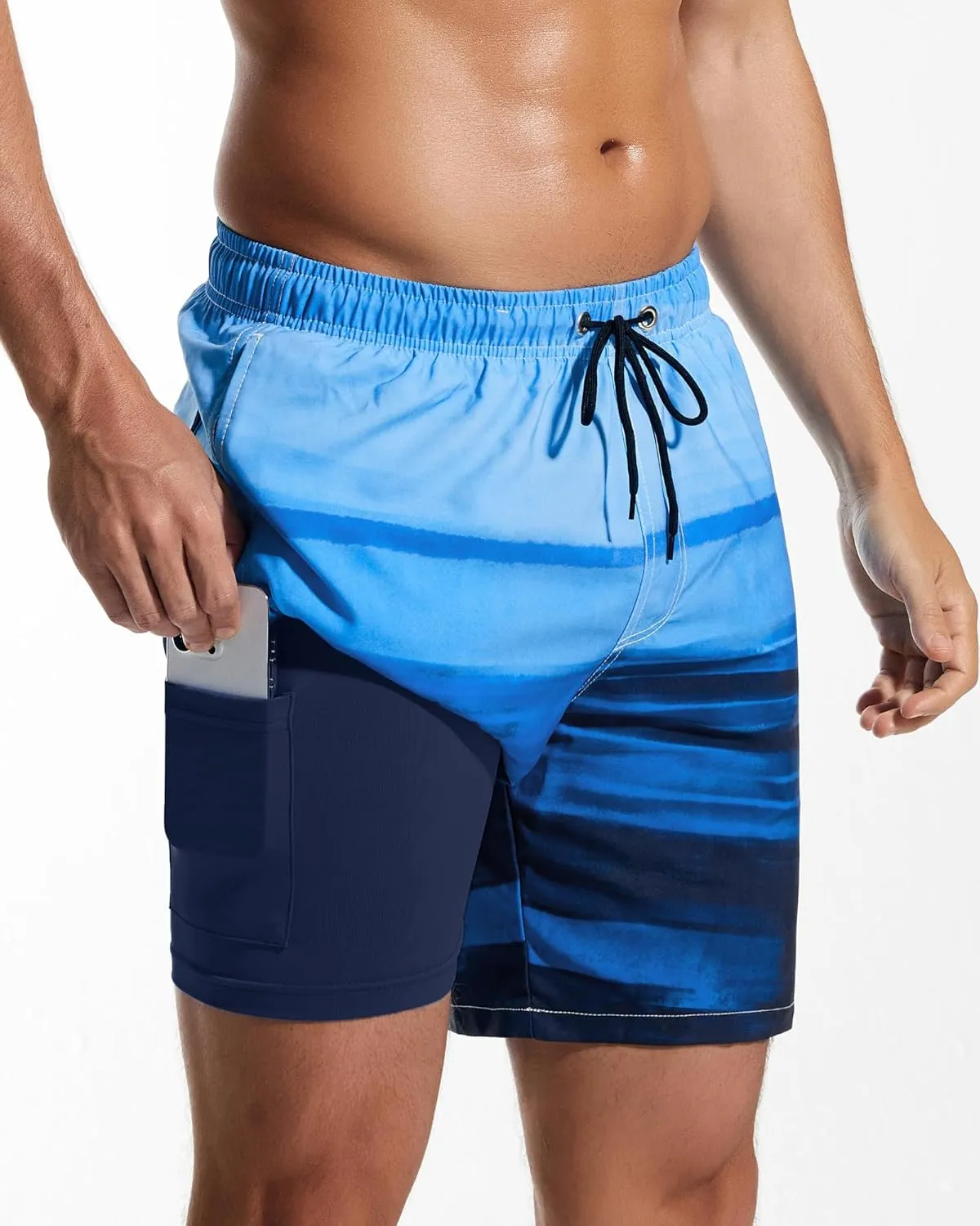 SILKWORLD Mens Swim Trunks Quick Dry Compression Liner 2 in 1 Shorts Men Swimsuit