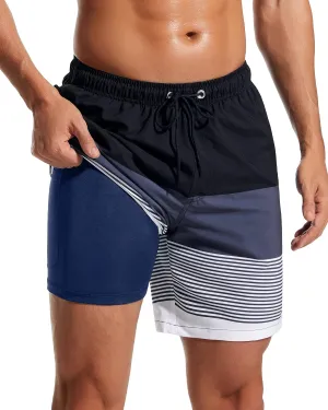 SILKWORLD Mens Swim Trunks Quick Dry Compression Liner 2 in 1 Shorts Men Swimsuit