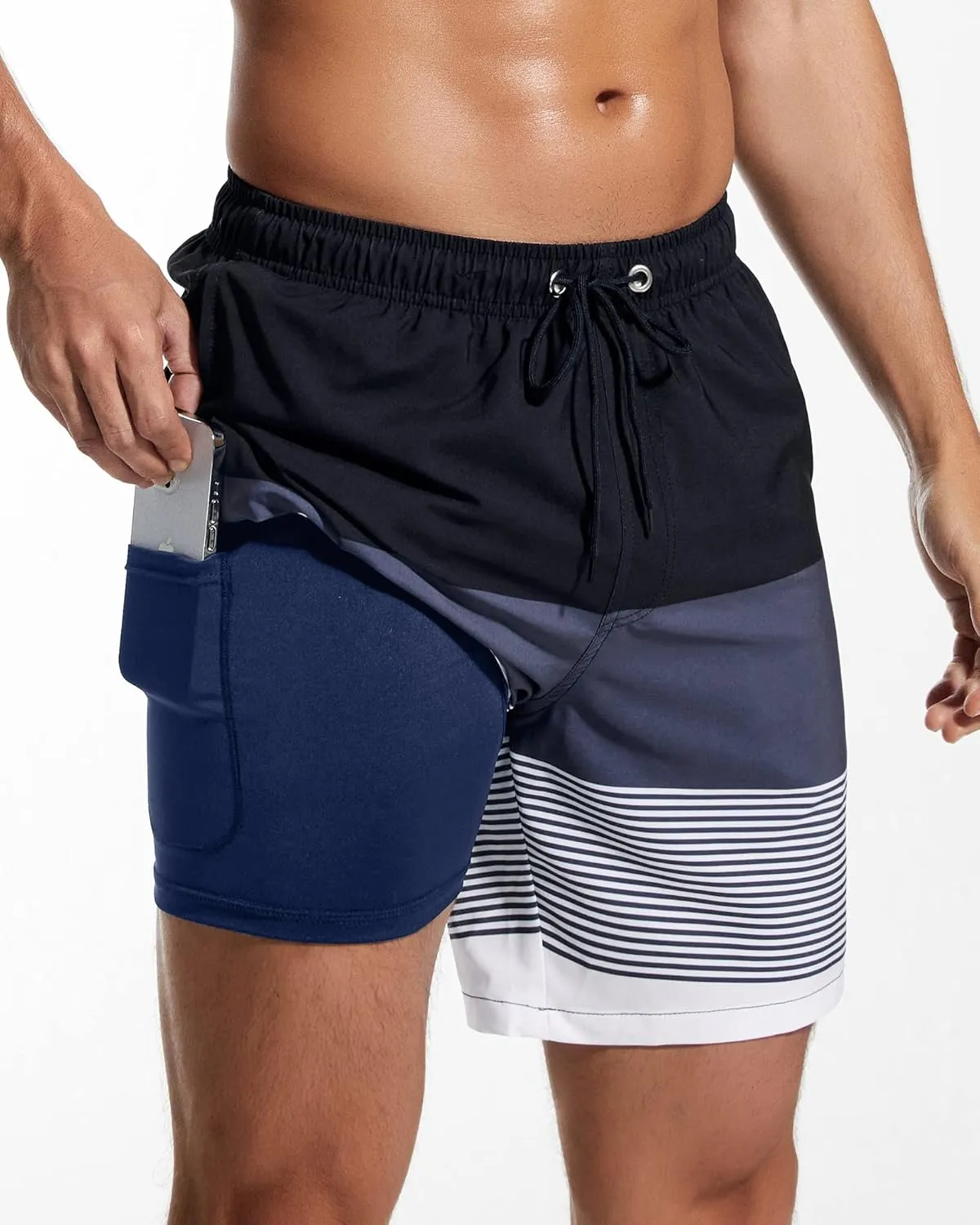 SILKWORLD Mens Swim Trunks Quick Dry Compression Liner 2 in 1 Shorts Men Swimsuit