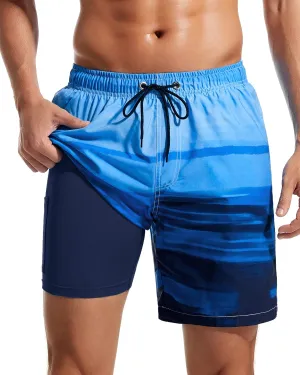 SILKWORLD Mens Swim Trunks Quick Dry Compression Liner 2 in 1 Shorts Men Swimsuit