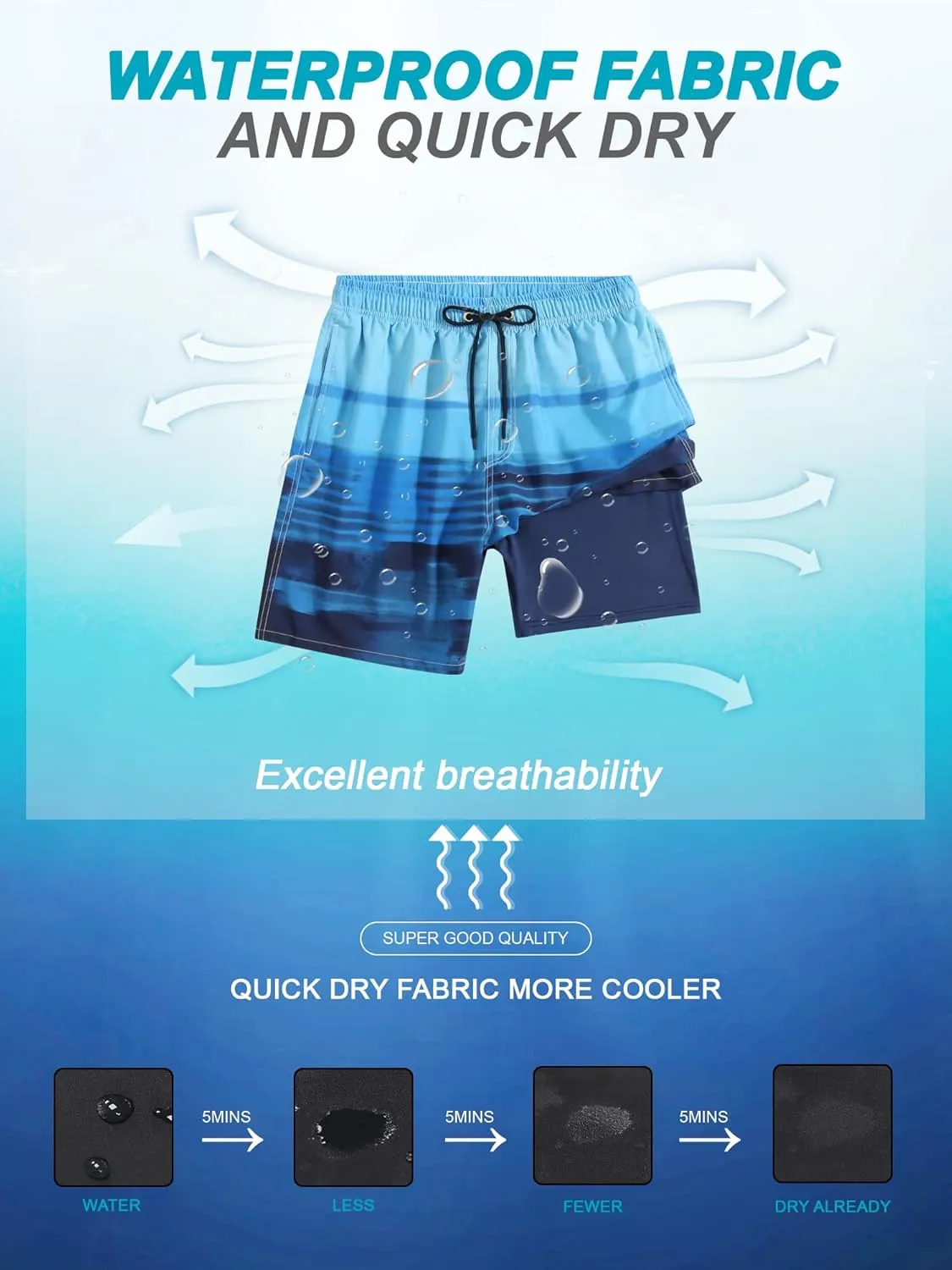 SILKWORLD Mens Swim Trunks Quick Dry Compression Liner 2 in 1 Shorts Men Swimsuit