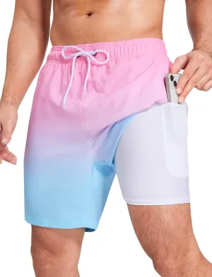 SILKWORLD Mens Swim Trunks Quick Dry Compression Liner 2 in 1 Shorts Men Swimsuit