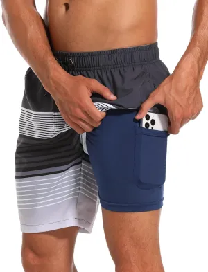 SILKWORLD Mens Swim Trunks Quick Dry Compression Liner 2 in 1 Shorts Men Swimsuit