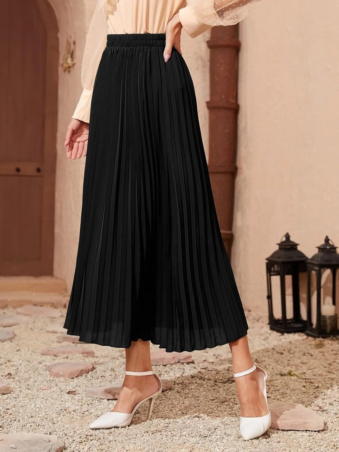 Skirts for Women Trendy Summer 2023 Black High Waist Elegant Longline Pleated Skirt Long Skirt