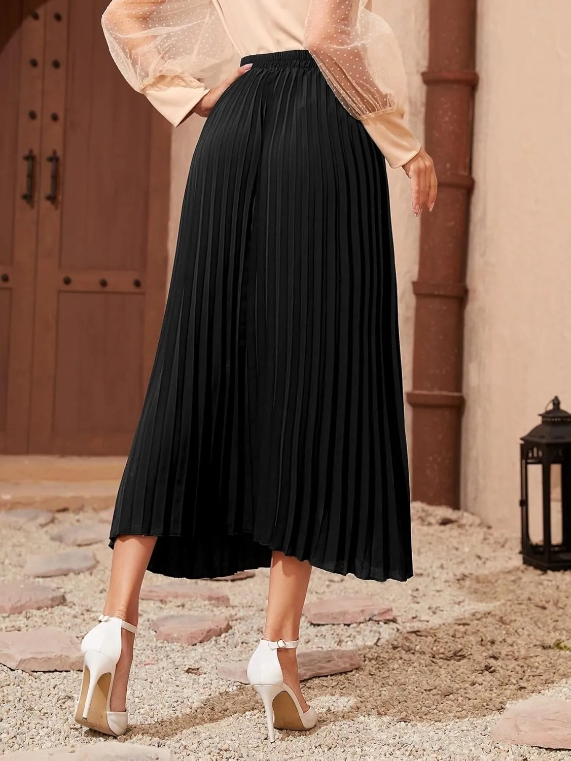 Skirts for Women Trendy Summer 2023 Black High Waist Elegant Longline Pleated Skirt Long Skirt