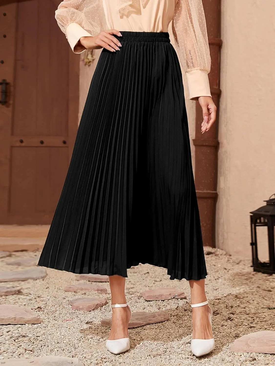 Skirts for Women Trendy Summer 2023 Black High Waist Elegant Longline Pleated Skirt Long Skirt