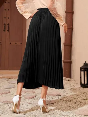 Skirts for Women Trendy Summer 2023 Black High Waist Elegant Longline Pleated Skirt Long Skirt