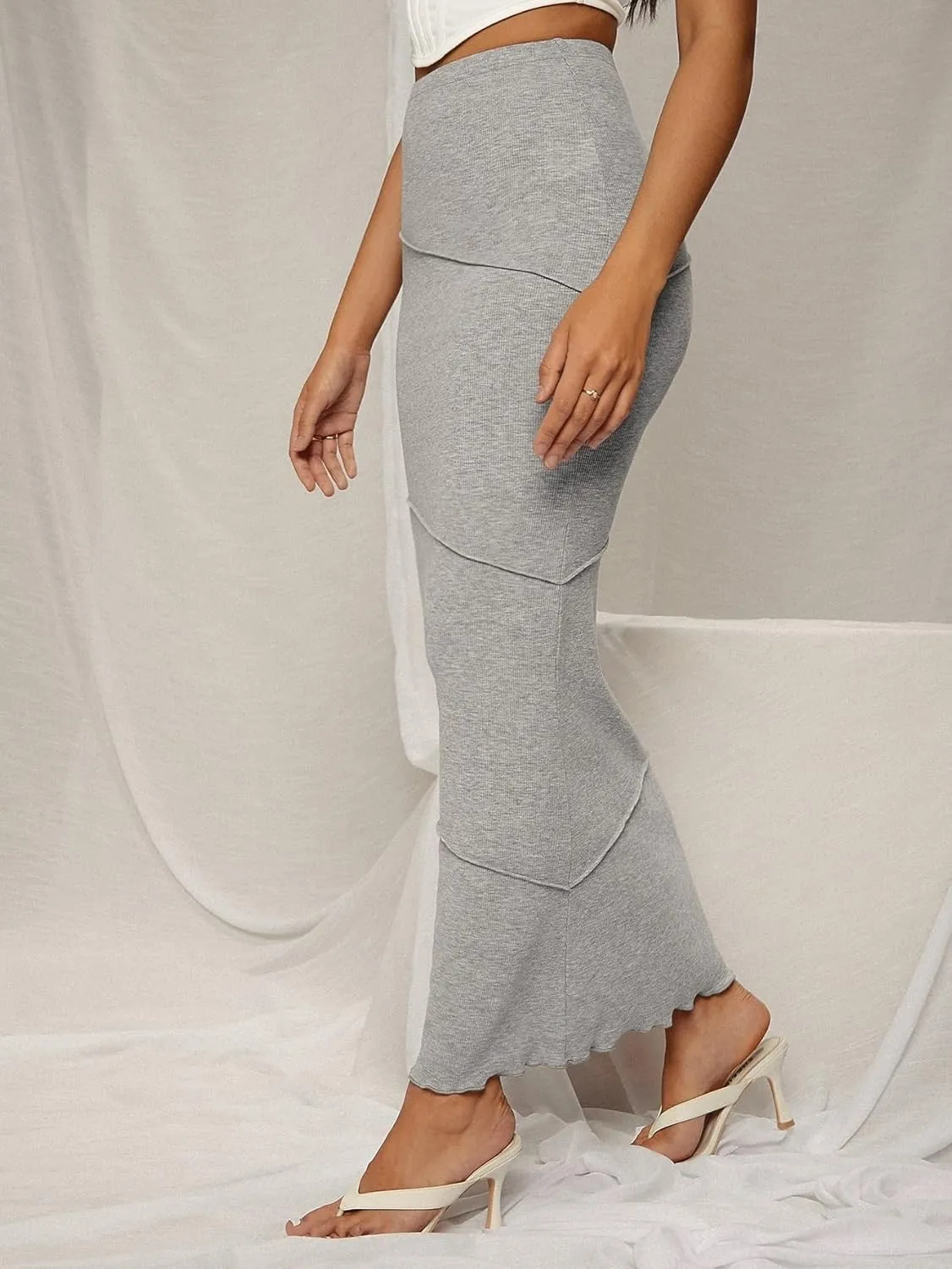 Skirts for Women Trendy Summer 2023 High Waist Seam Detail Trim Pencil Skinny Skirt Long Skirt