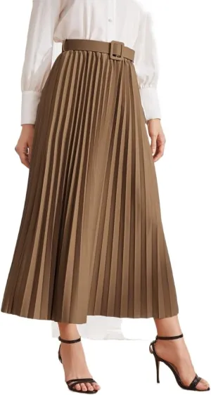 Skirts for Women Trendy Summer 2023 High Waist Solid Belted Pleated Elegant Skirt Long Skirt
