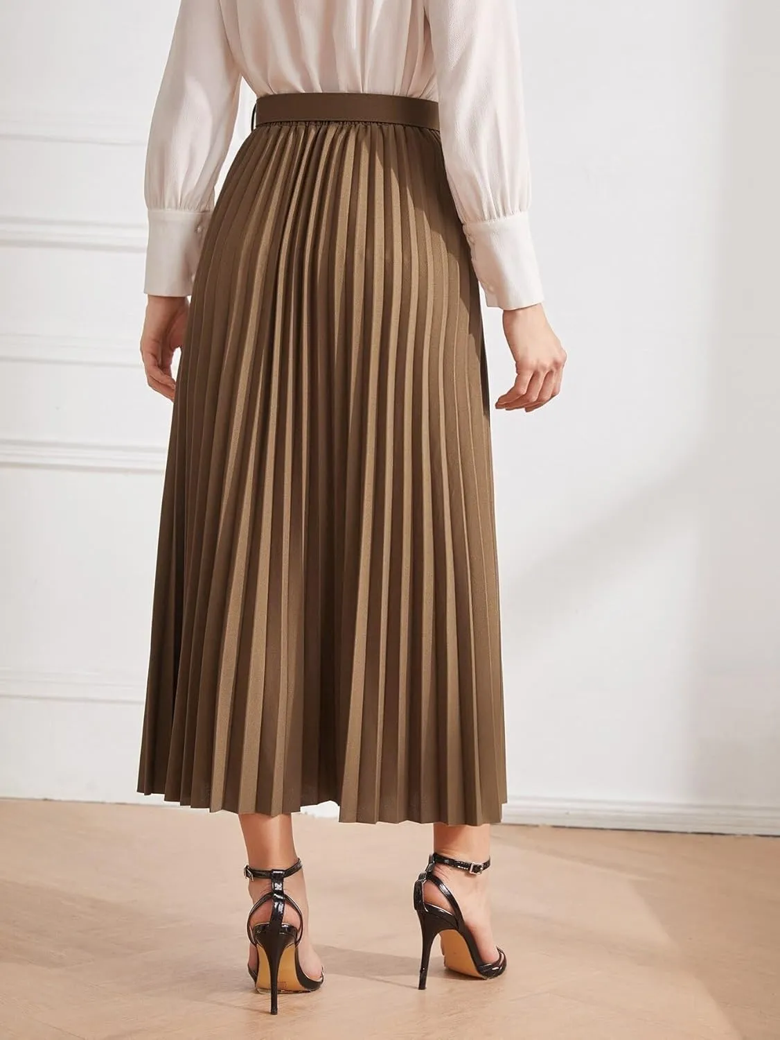 Skirts for Women Trendy Summer 2023 High Waist Solid Belted Pleated Elegant Skirt Long Skirt