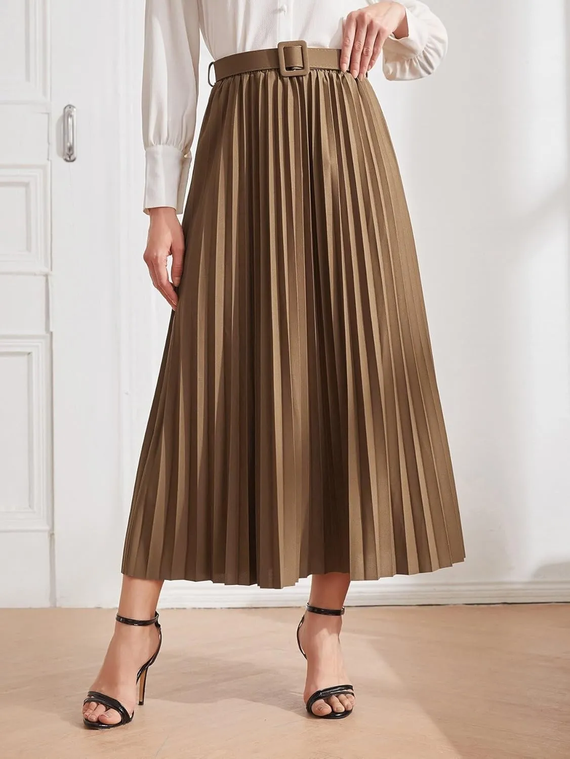 Skirts for Women Trendy Summer 2023 High Waist Solid Belted Pleated Elegant Skirt Long Skirt