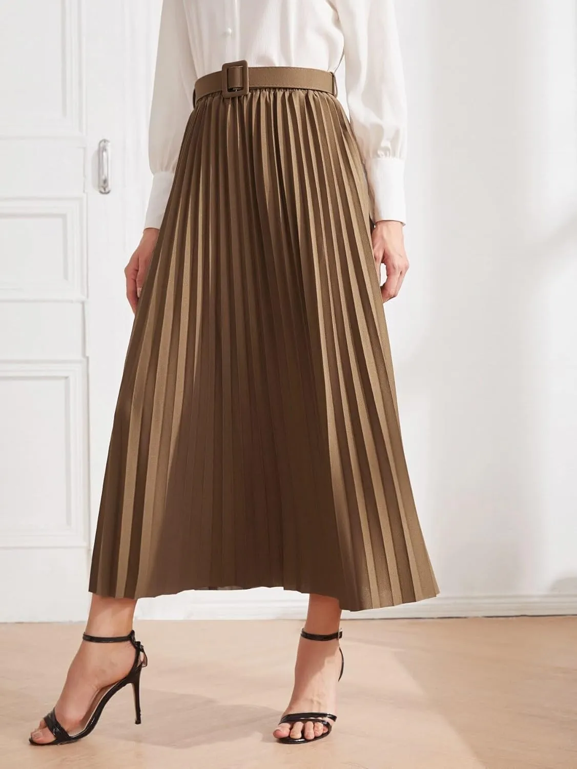 Skirts for Women Trendy Summer 2023 High Waist Solid Belted Pleated Elegant Skirt Long Skirt
