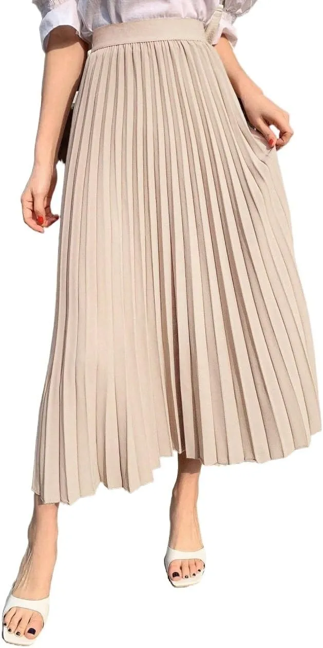Skirts for Women Trendy Summer 2023 Solid Casual High Waist Pleated Skirt Long Skirt
