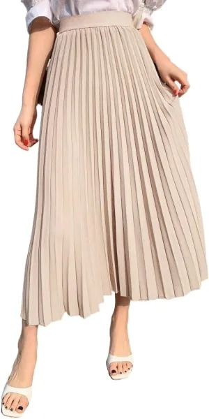 Skirts for Women Trendy Summer 2023 Solid Casual High Waist Pleated Skirt Long Skirt