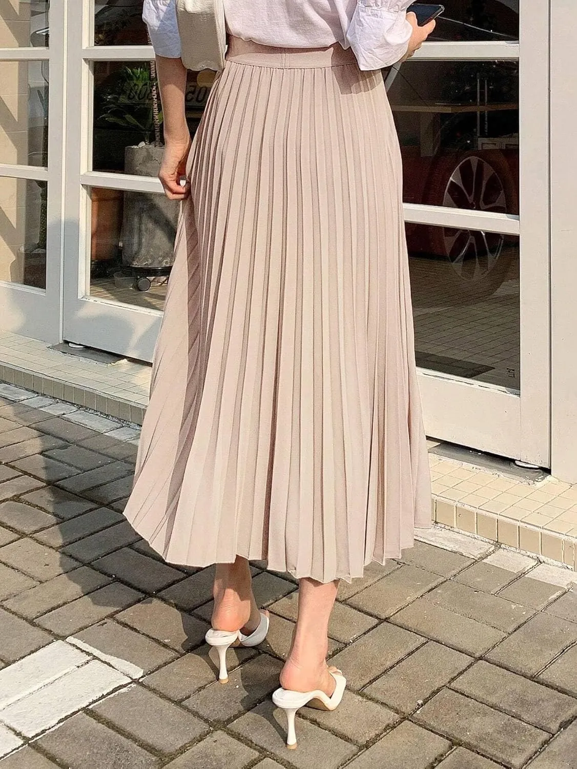 Skirts for Women Trendy Summer 2023 Solid Casual High Waist Pleated Skirt Long Skirt