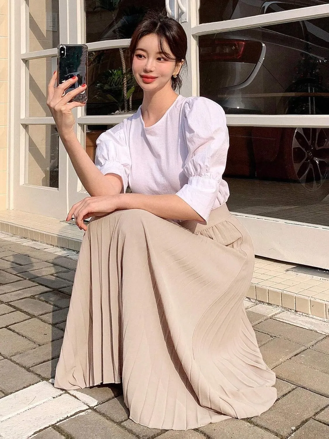 Skirts for Women Trendy Summer 2023 Solid Casual High Waist Pleated Skirt Long Skirt