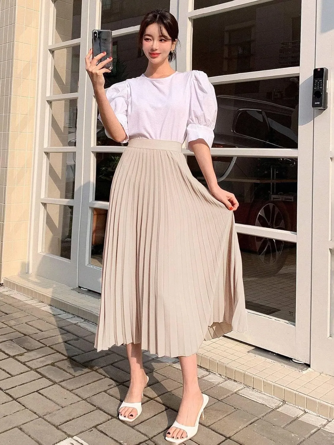 Skirts for Women Trendy Summer 2023 Solid Casual High Waist Pleated Skirt Long Skirt