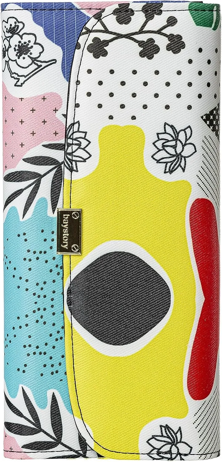 Slim Wallet Women RFID Blocking Clutch Long Trifold Wallet for Women, Credit Card Holder with Coin Purse and Zipper Wallet, Ladies Travel Purse, Flower Design, Yellow