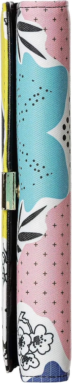 Slim Wallet Women RFID Blocking Clutch Long Trifold Wallet for Women, Credit Card Holder with Coin Purse and Zipper Wallet, Ladies Travel Purse, Flower Design, Yellow