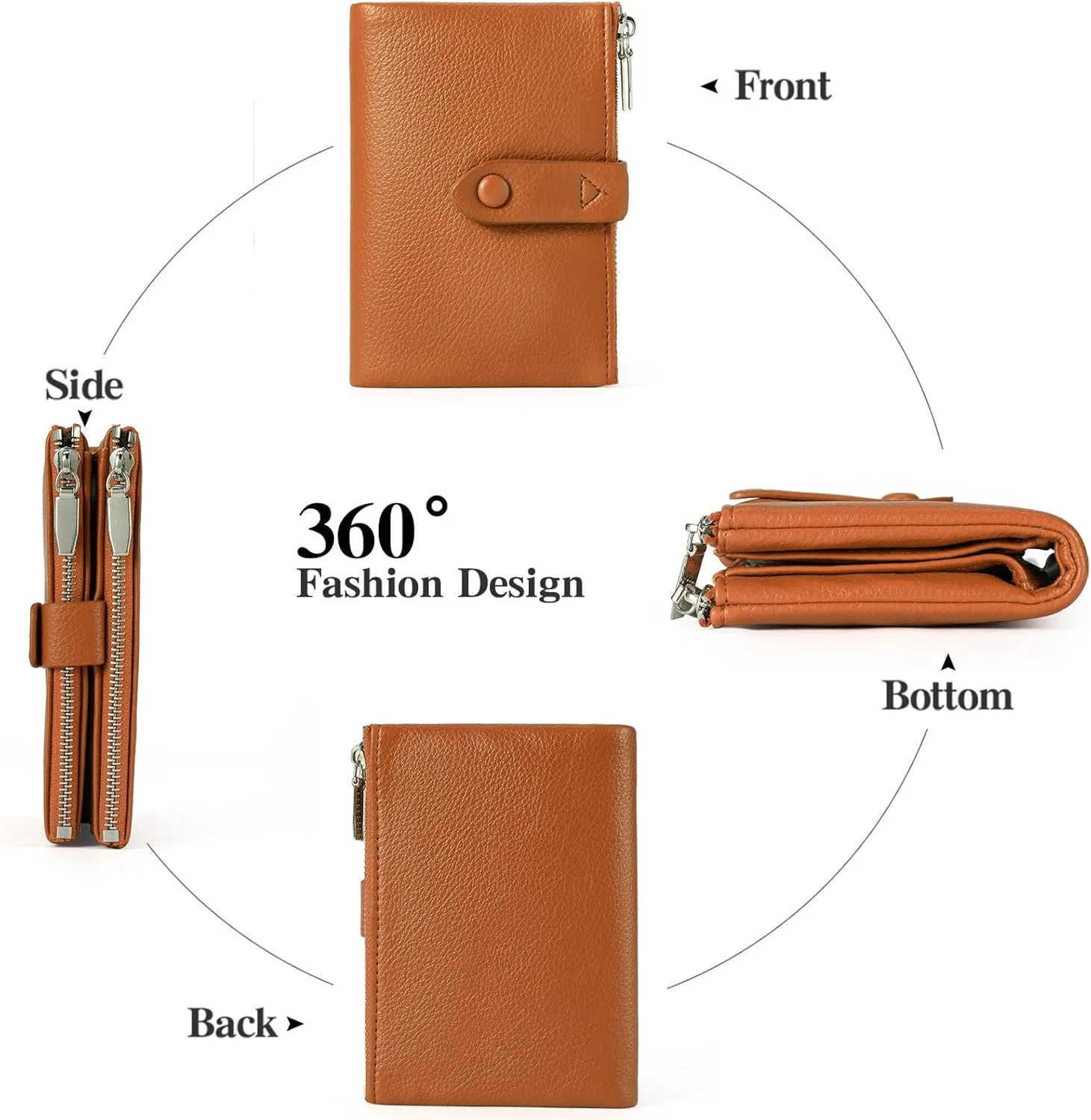 Small Wallet for Women Bifold RFID Blocking Card Holder Leather Wallets with Double Zipper Coin Pocket