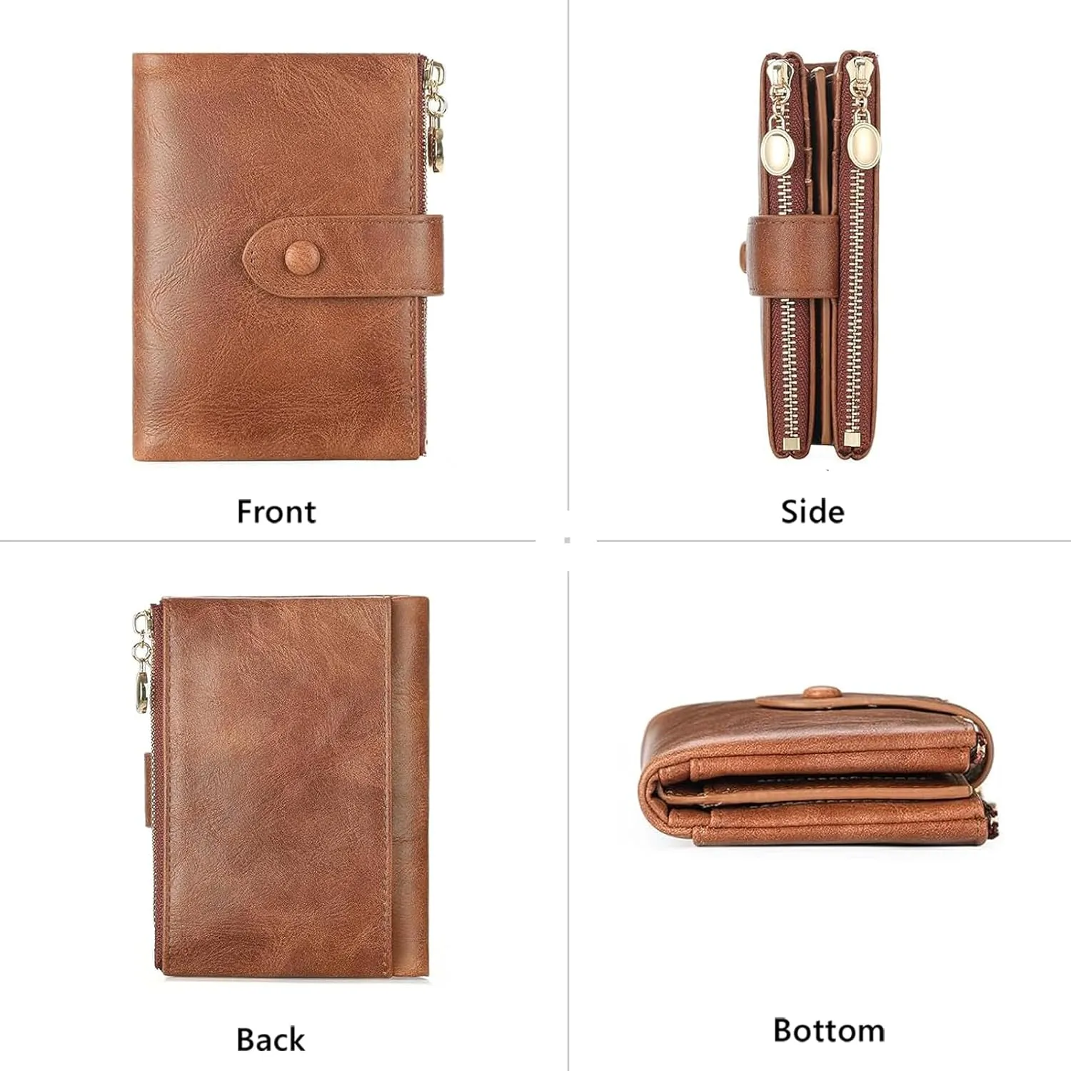Small Wallets for Women Leather RFID Blocking Bifold Double Zipper Pockets Wallet Card Case Purse with 2 ID Windows