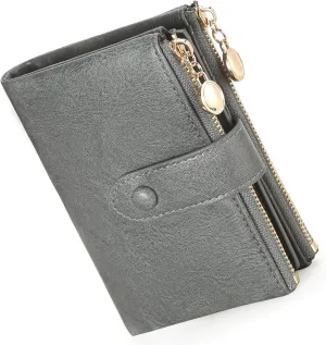 Small Wallets for Women Leather RFID Blocking Bifold Double Zipper Pockets Wallet Card Case Purse with 2 ID Windows