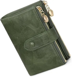 Small Wallets for Women Leather RFID Blocking Bifold Double Zipper Pockets Wallet Card Case Purse with 2 ID Windows