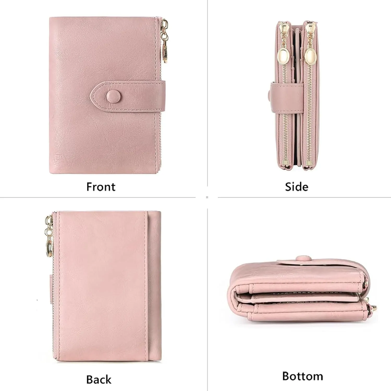 Small Wallets for Women Leather RFID Blocking Bifold Double Zipper Pockets Wallet Card Case Purse with 2 ID Windows