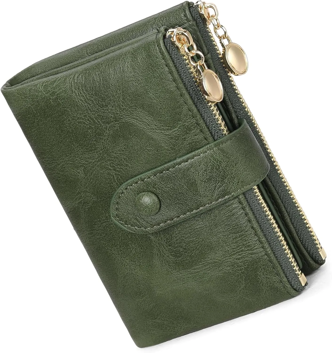 Small Wallets for Women Leather RFID Blocking Bifold Double Zipper Pockets Wallet Card Case Purse with 2 ID Windows