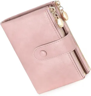 Small Wallets for Women Leather RFID Blocking Bifold Double Zipper Pockets Wallet Card Case Purse with 2 ID Windows