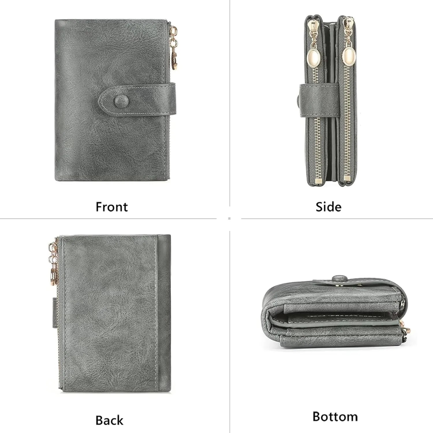 Small Wallets for Women Leather RFID Blocking Bifold Double Zipper Pockets Wallet Card Case Purse with 2 ID Windows