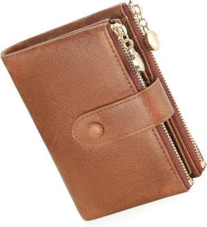 Small Wallets for Women Leather RFID Blocking Bifold Double Zipper Pockets Wallet Card Case Purse with 2 ID Windows
