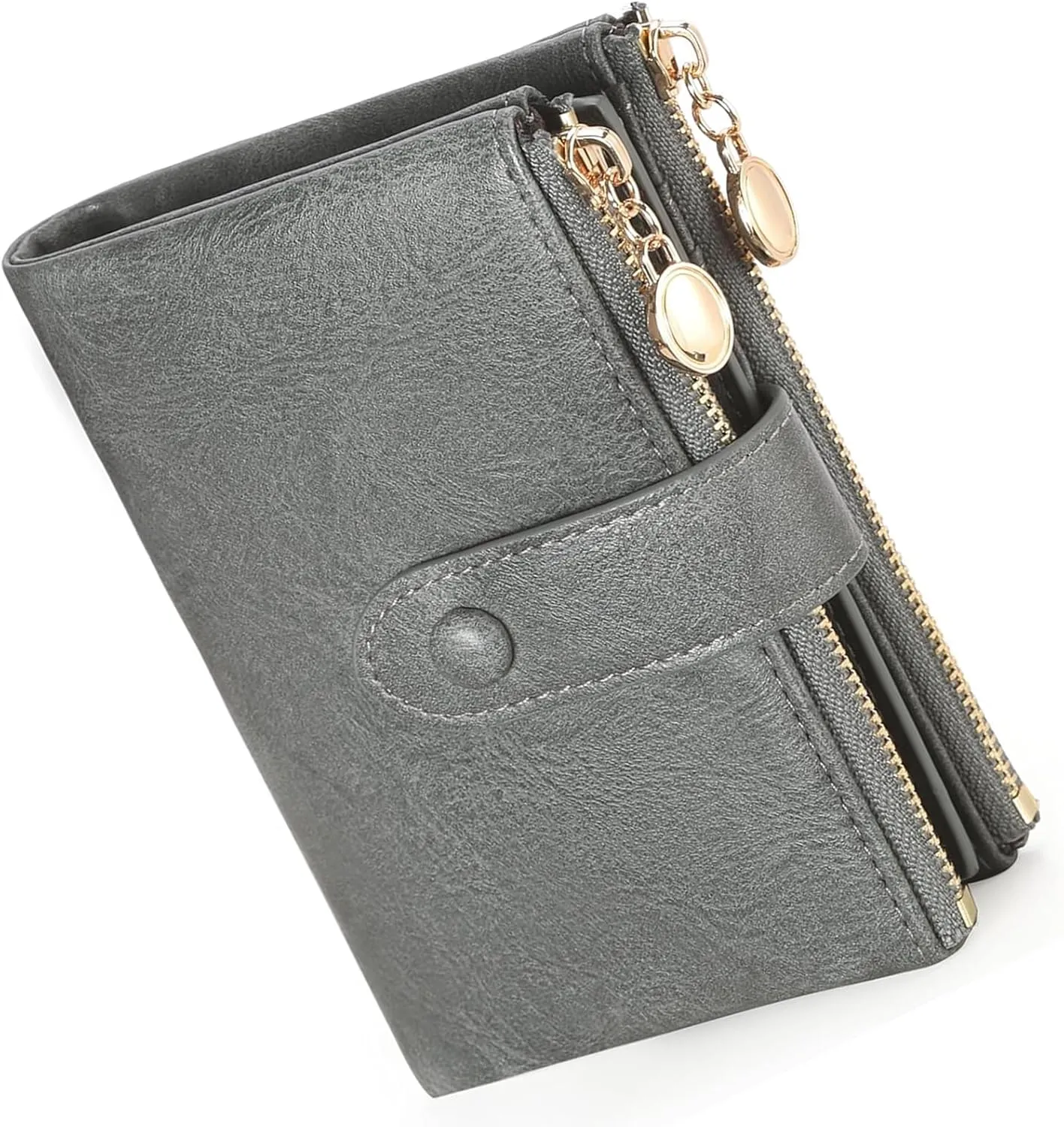 Small Wallets for Women Leather RFID Blocking Bifold Double Zipper Pockets Wallet Card Case Purse with 2 ID Windows
