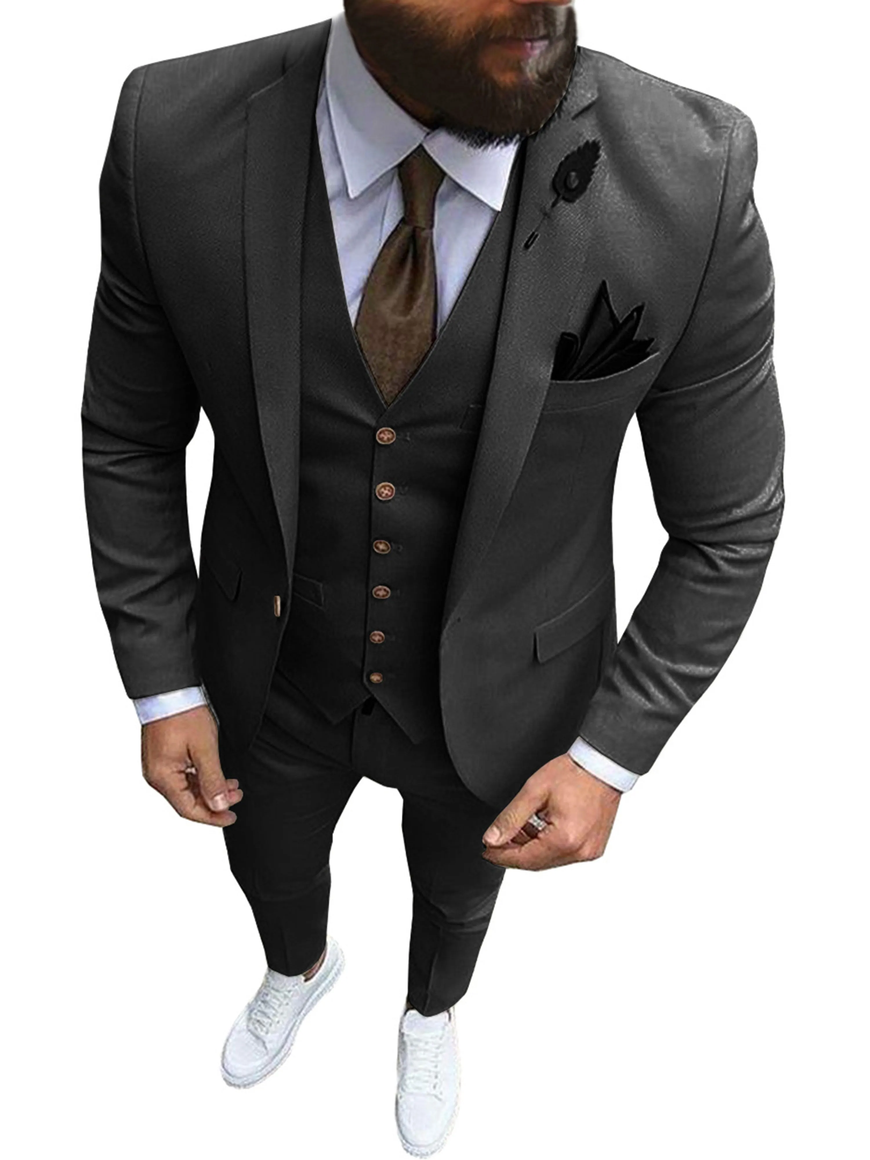 Solid 3 Pieces Men's Suits Formal Wear Professional Business Casual