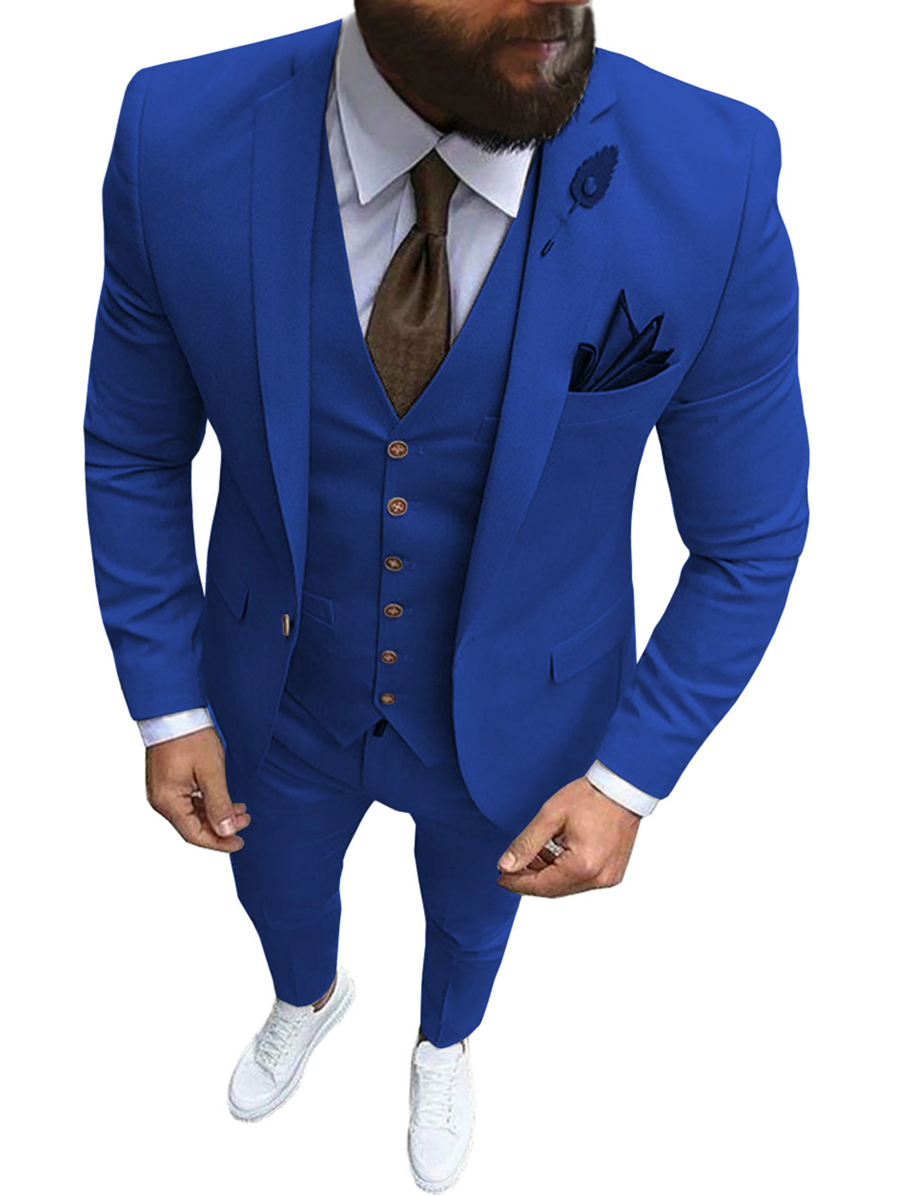 Solid 3 Pieces Men's Suits Formal Wear Professional Business Casual
