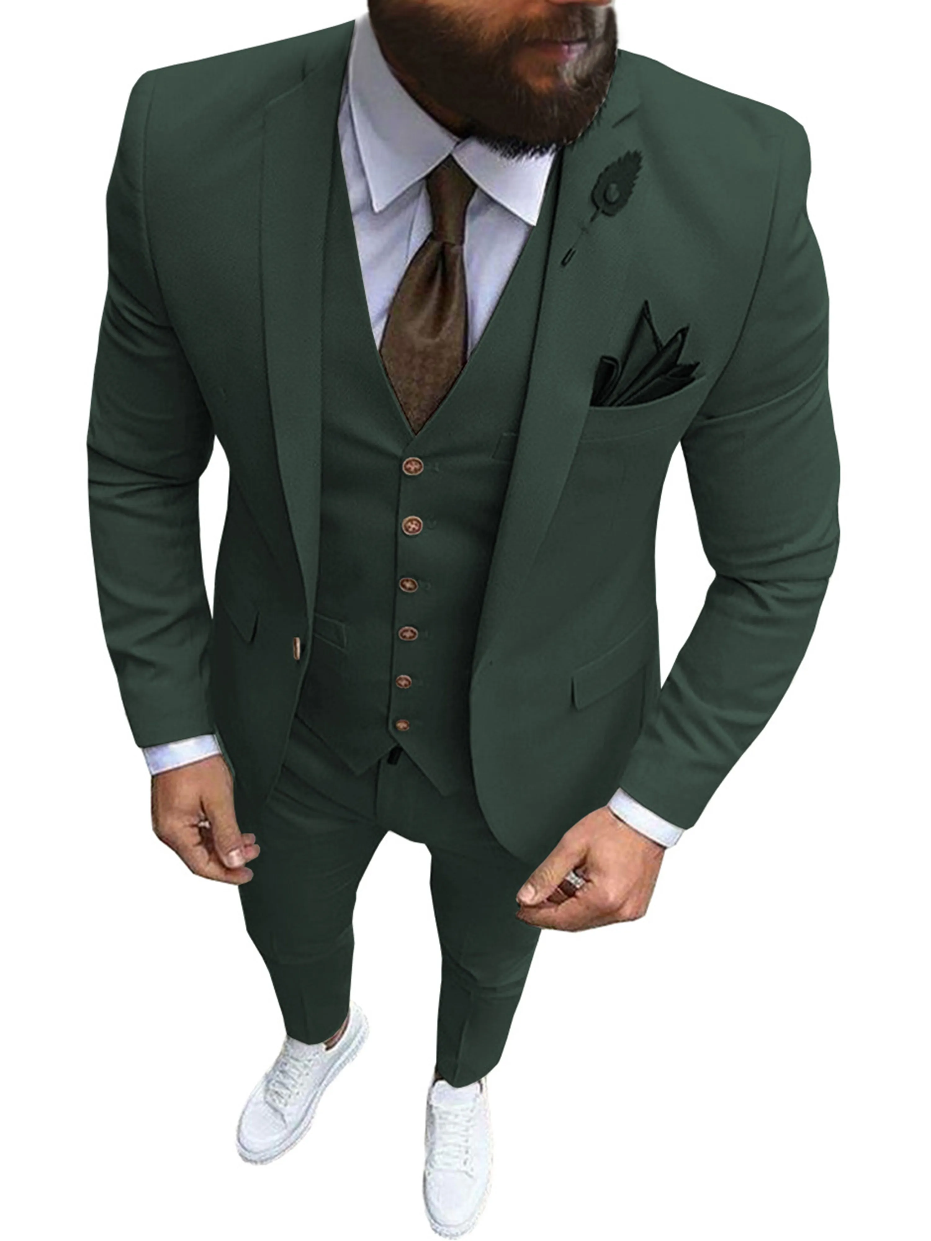 Solid 3 Pieces Men's Suits Formal Wear Professional Business Casual