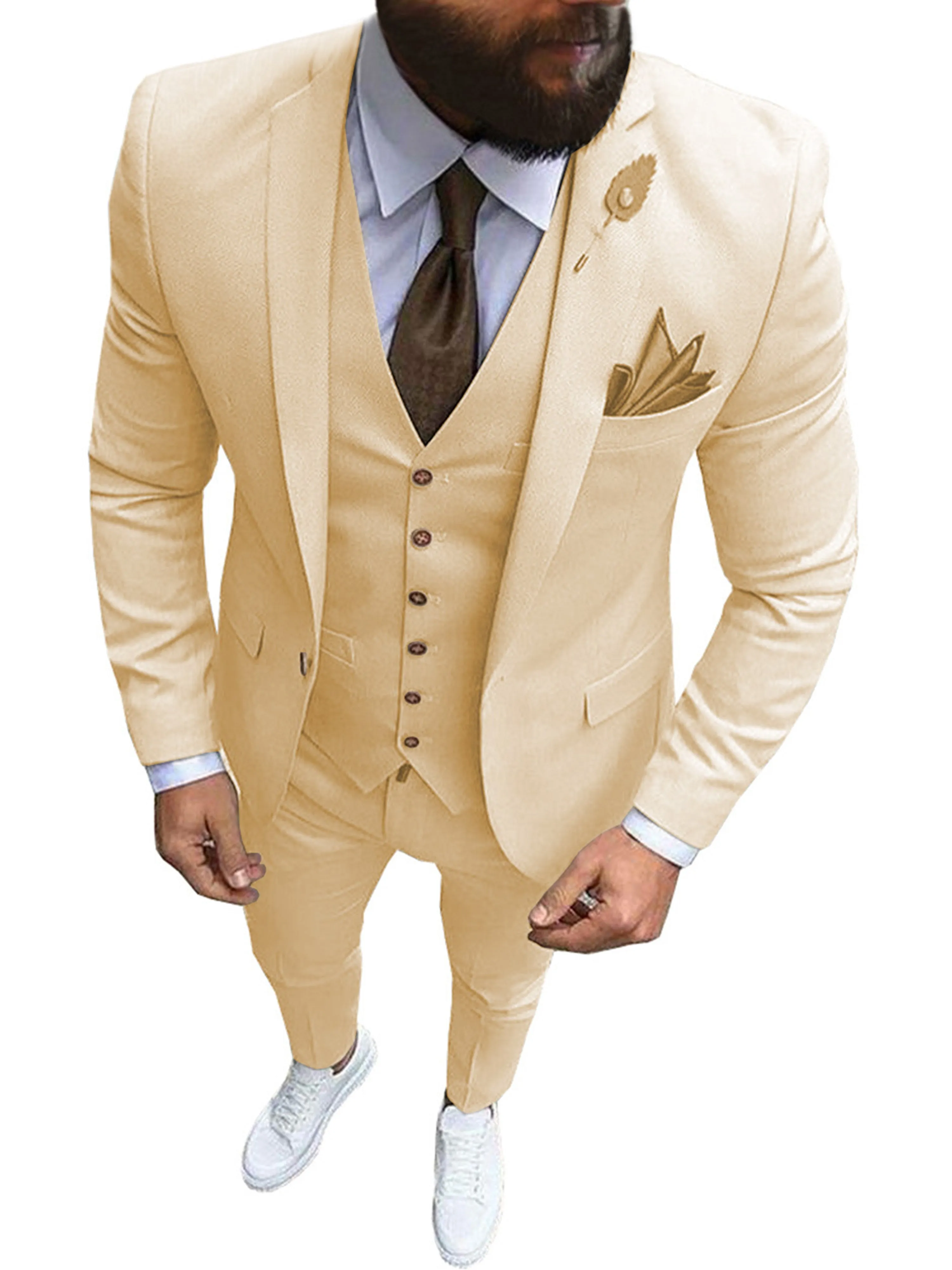 Solid 3 Pieces Men's Suits Formal Wear Professional Business Casual