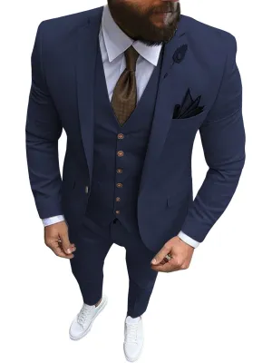 Solid 3 Pieces Men's Suits Formal Wear Professional Business Casual