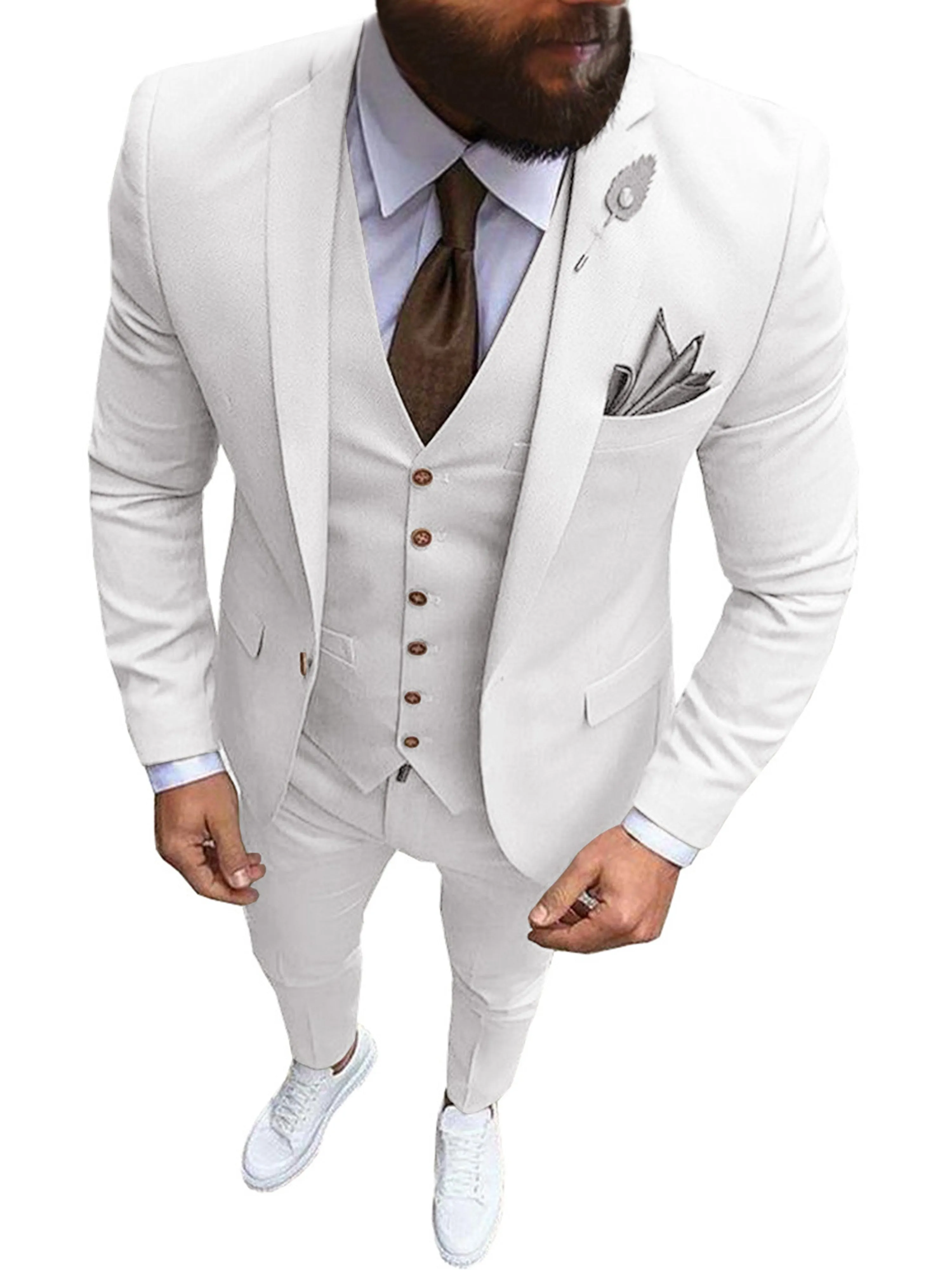 Solid 3 Pieces Men's Suits Formal Wear Professional Business Casual