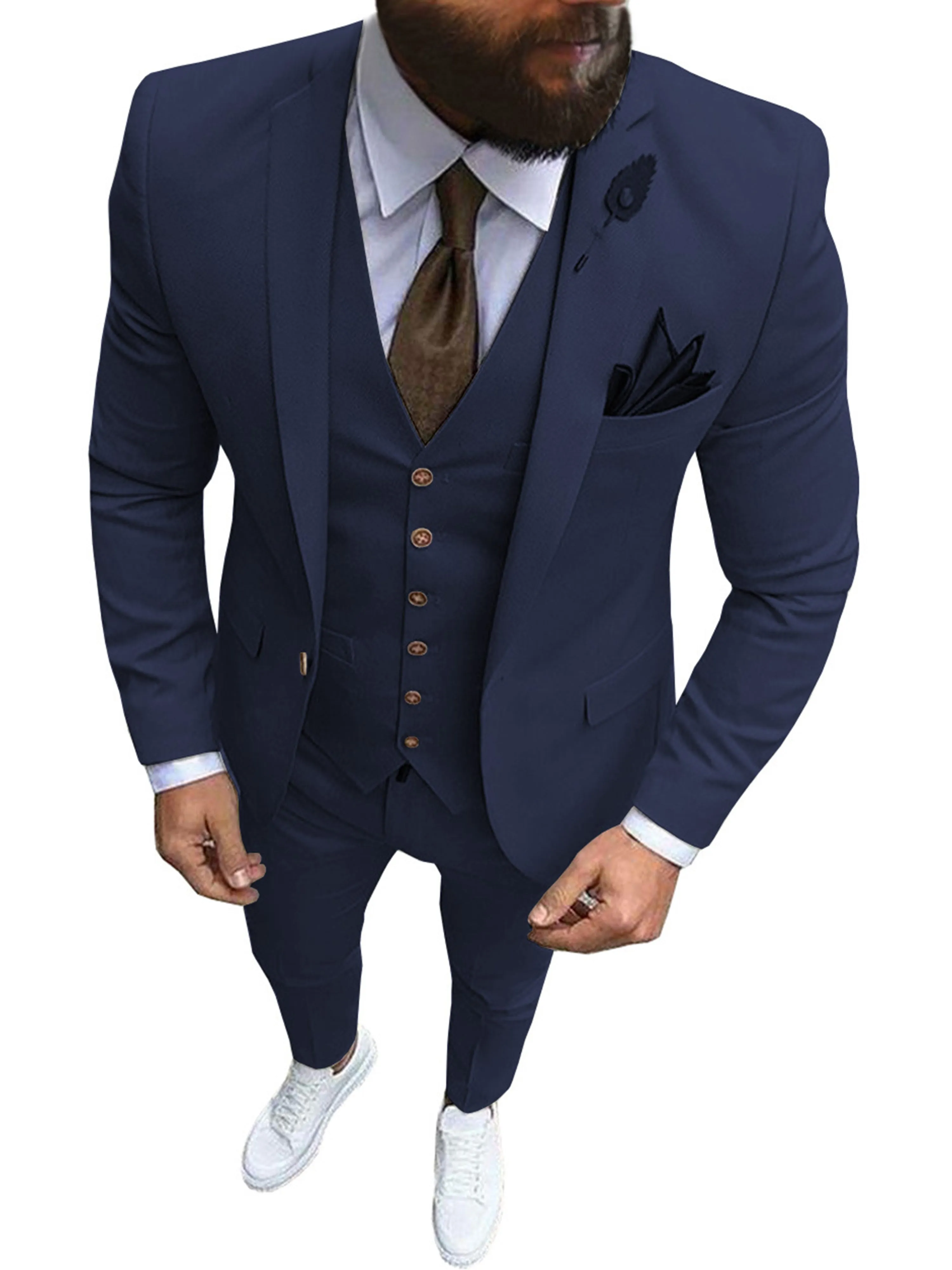 Solid 3 Pieces Men's Suits Formal Wear Professional Business Casual