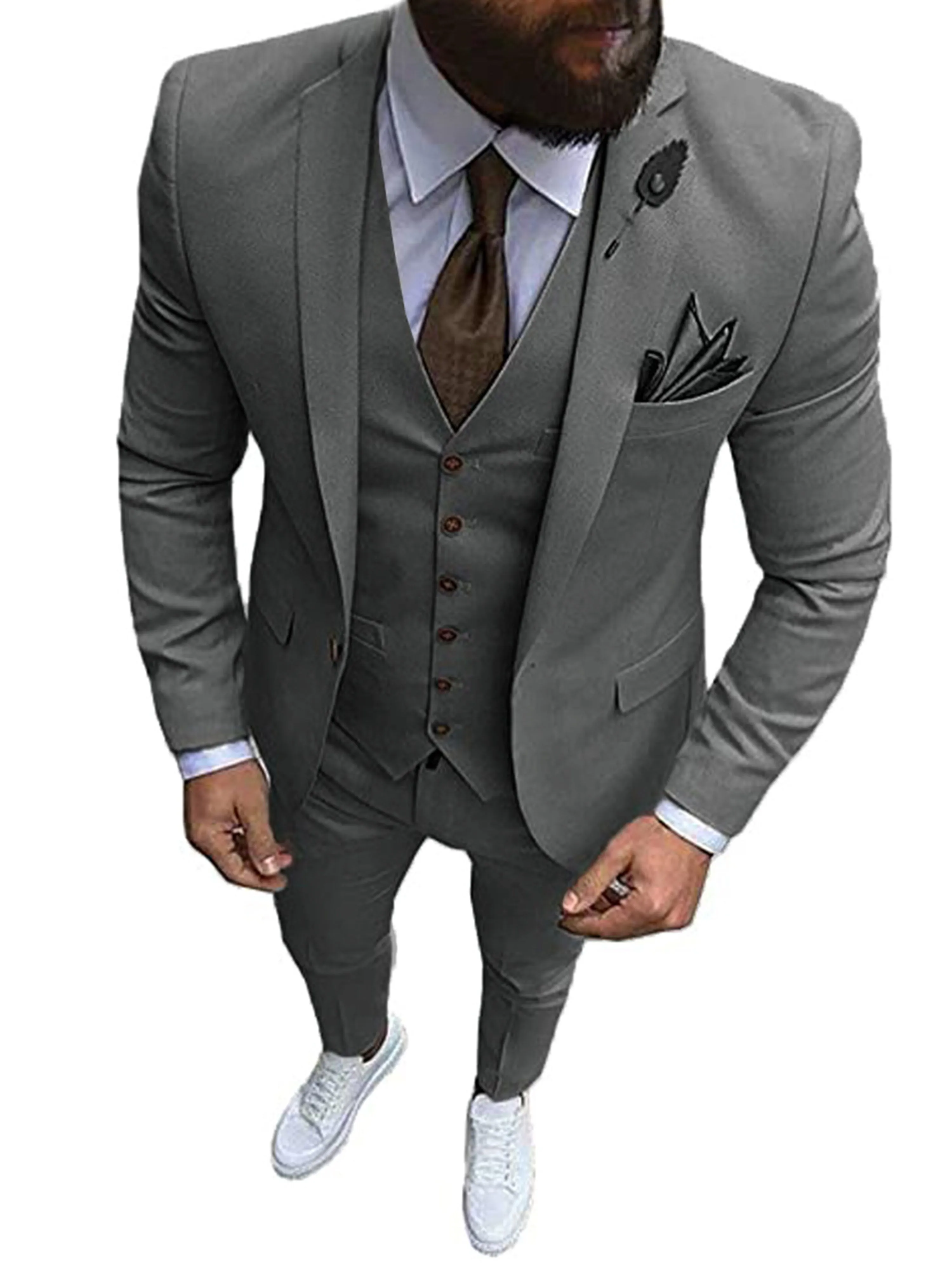 Solid 3 Pieces Men's Suits Formal Wear Professional Business Casual