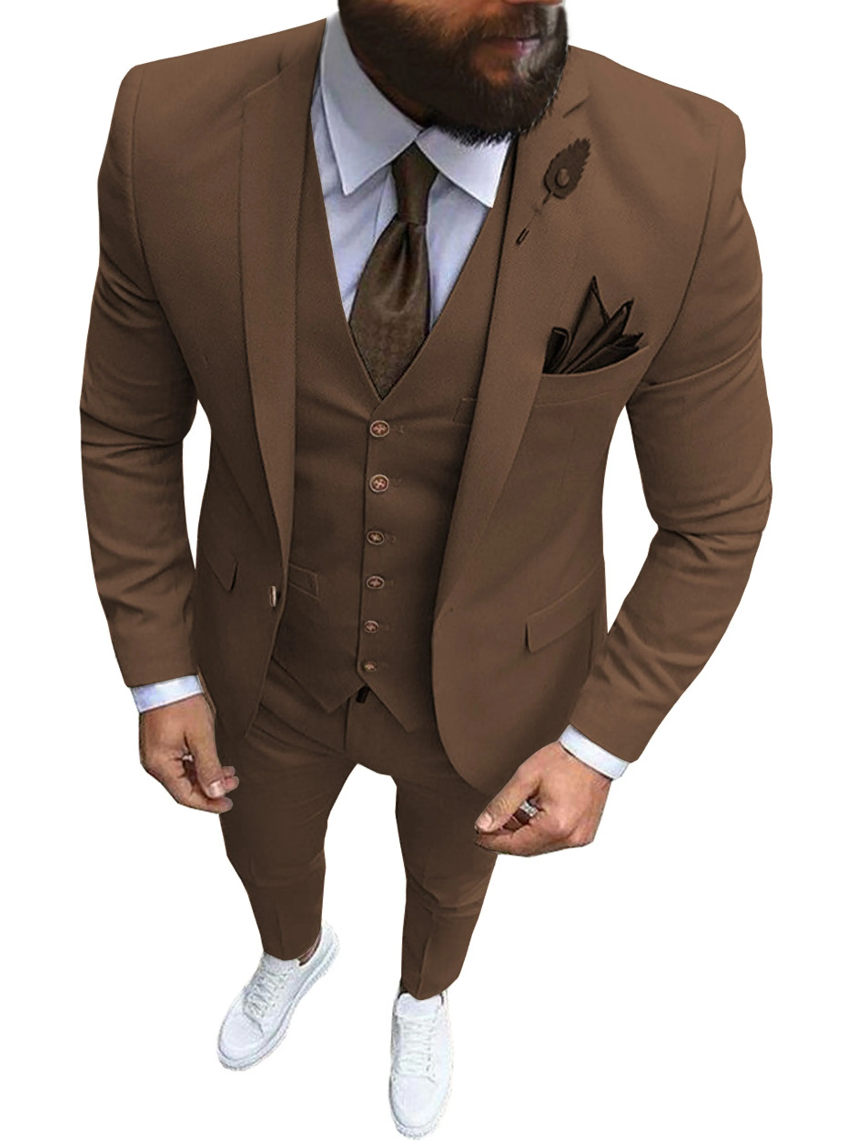 Solid 3 Pieces Men's Suits Formal Wear Professional Business Casual